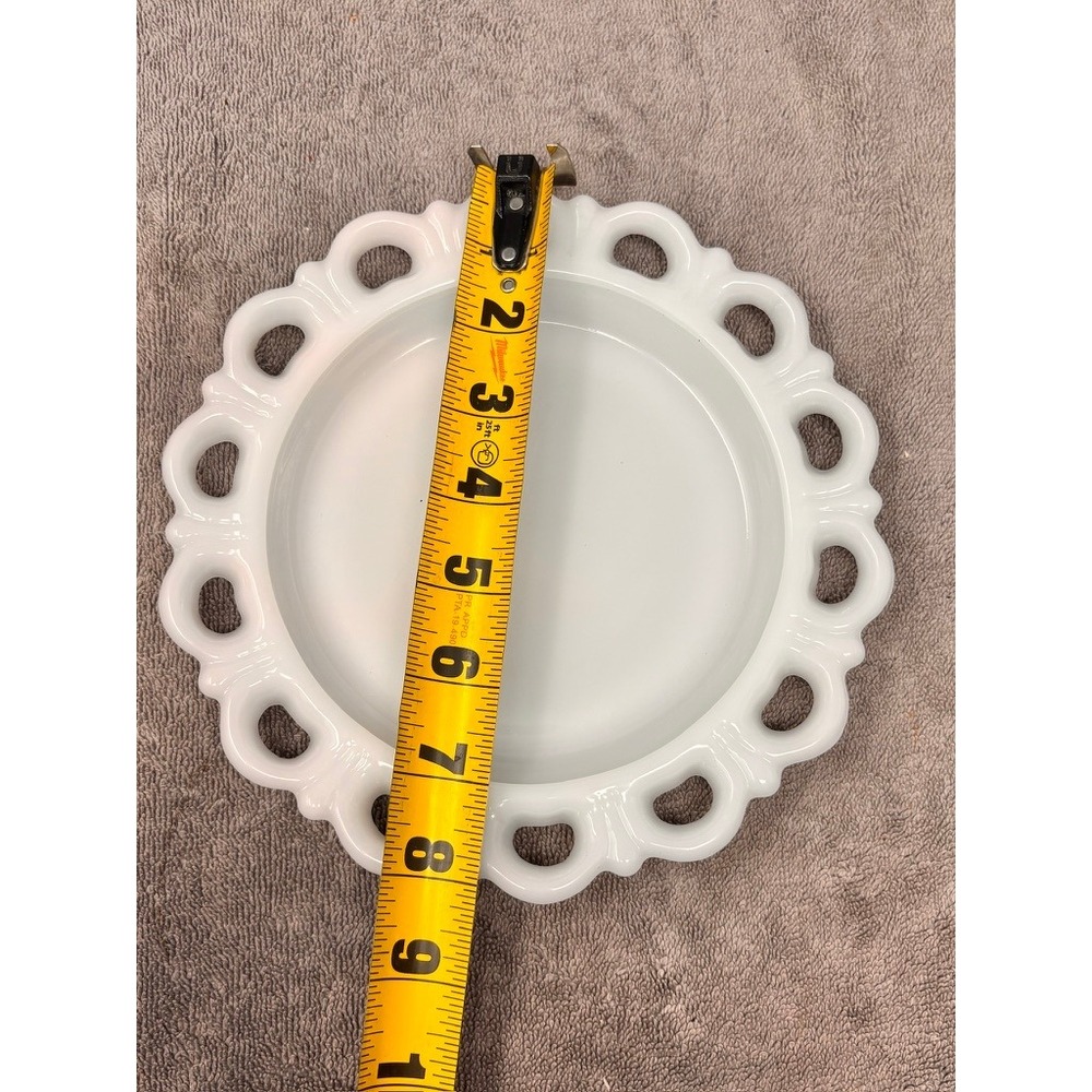 Vtg Milk Glass Plates Set of 2 White Open Lace Floral Scalloped Rim 7" 8" Wall - Picture 5 of 8